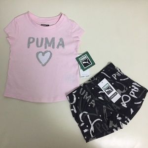 Puma cute pink sparkly puma shorts top set